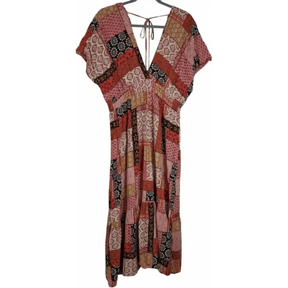 Blue island womens xl long maxi dress patch work brown pink vacation travel boho
